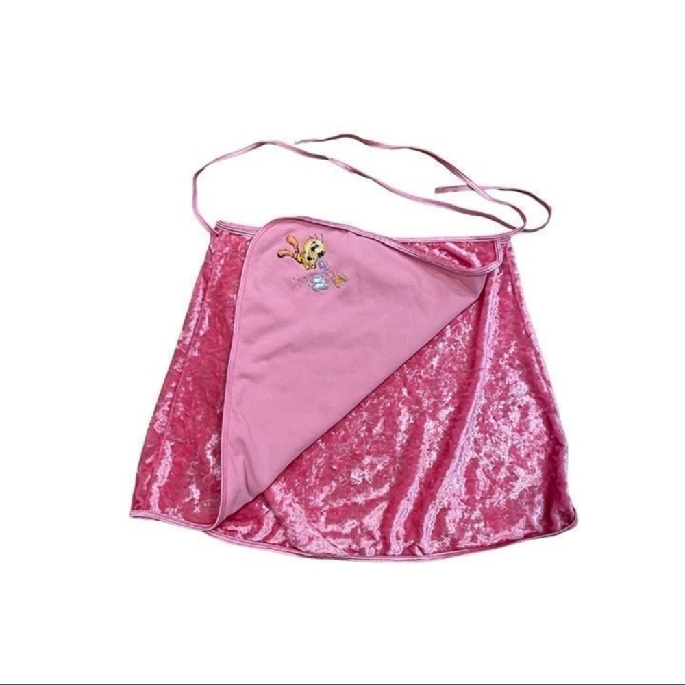 Vintage Tweety Pink Velvet Wrap Skirt Warner Bros Y2K Youth XL Women S/M RARE - Picture 4 of 6